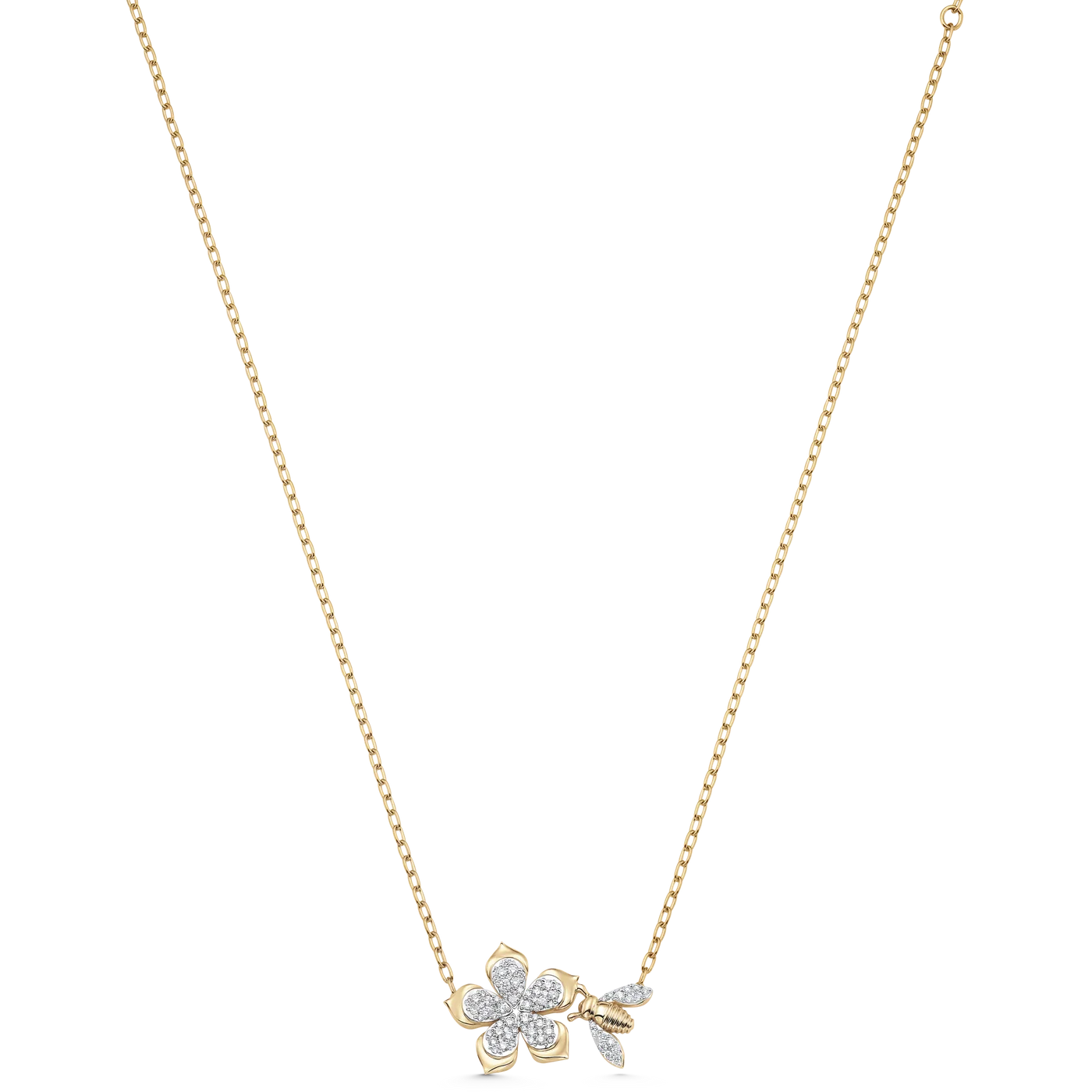 Queen Bee Gold and Diamond Full Pear Flower Necklace