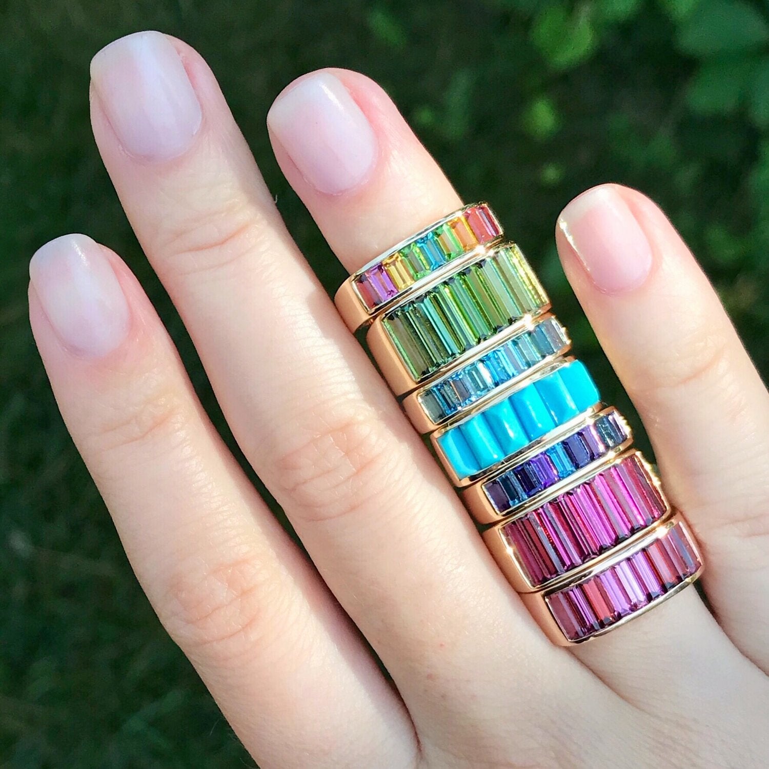 Cirque Small Baguette Square Stacking Band with Tourmaline Ombré