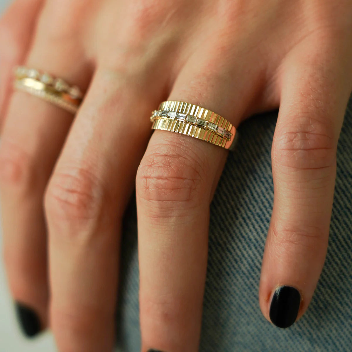 Sadie Pearl Baguette Fluted Ring