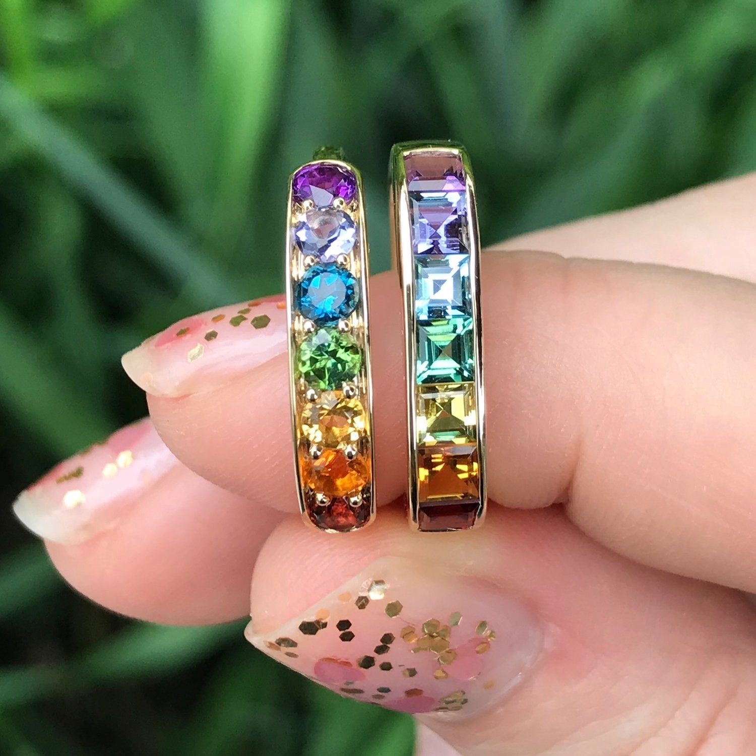 Cirque Large Square Stacking Band with Rainbow Gemstones