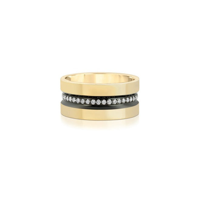 Wide Diamond Line Band With Ruthenium Trim