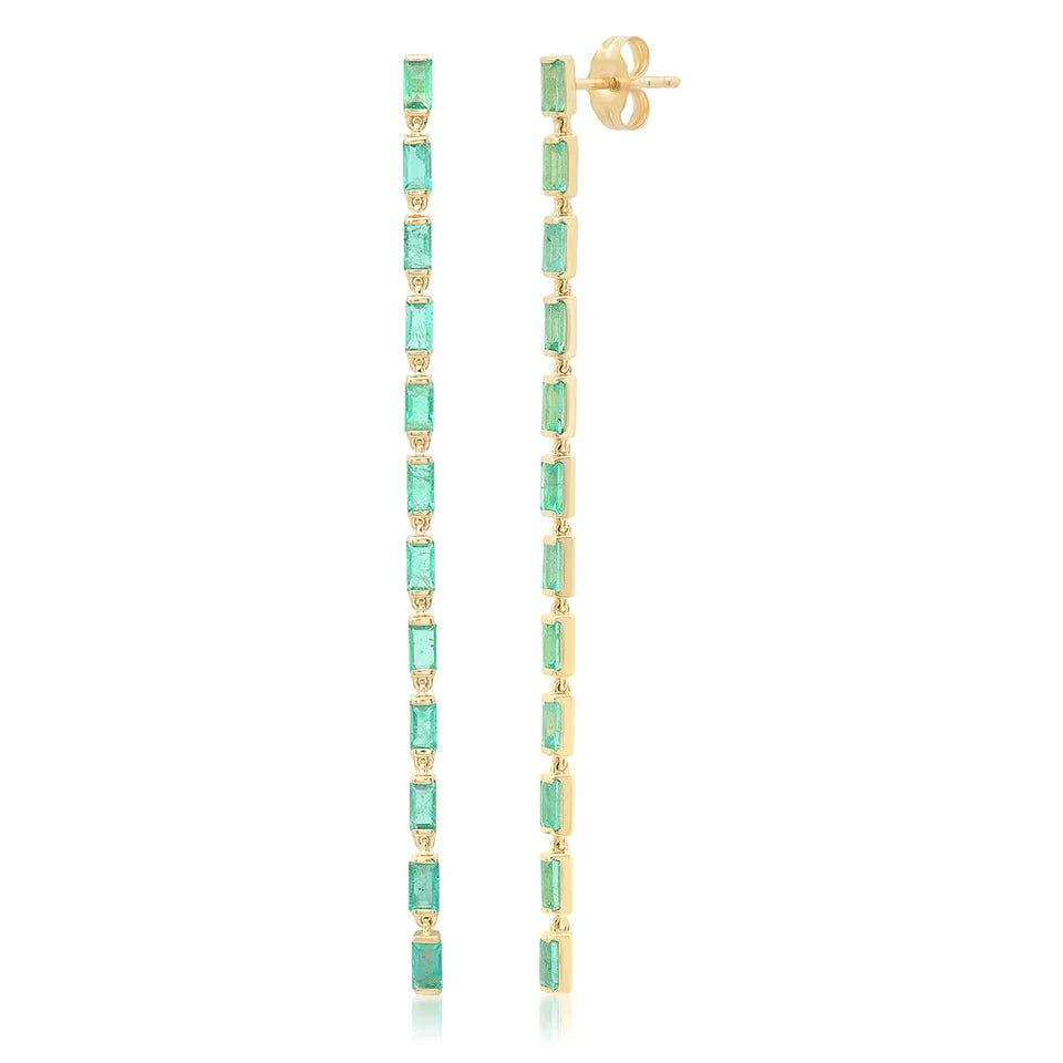 Emerald Baguette Link Earrings