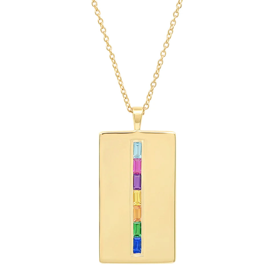 Rainbow Baguette Dog Tag Necklace