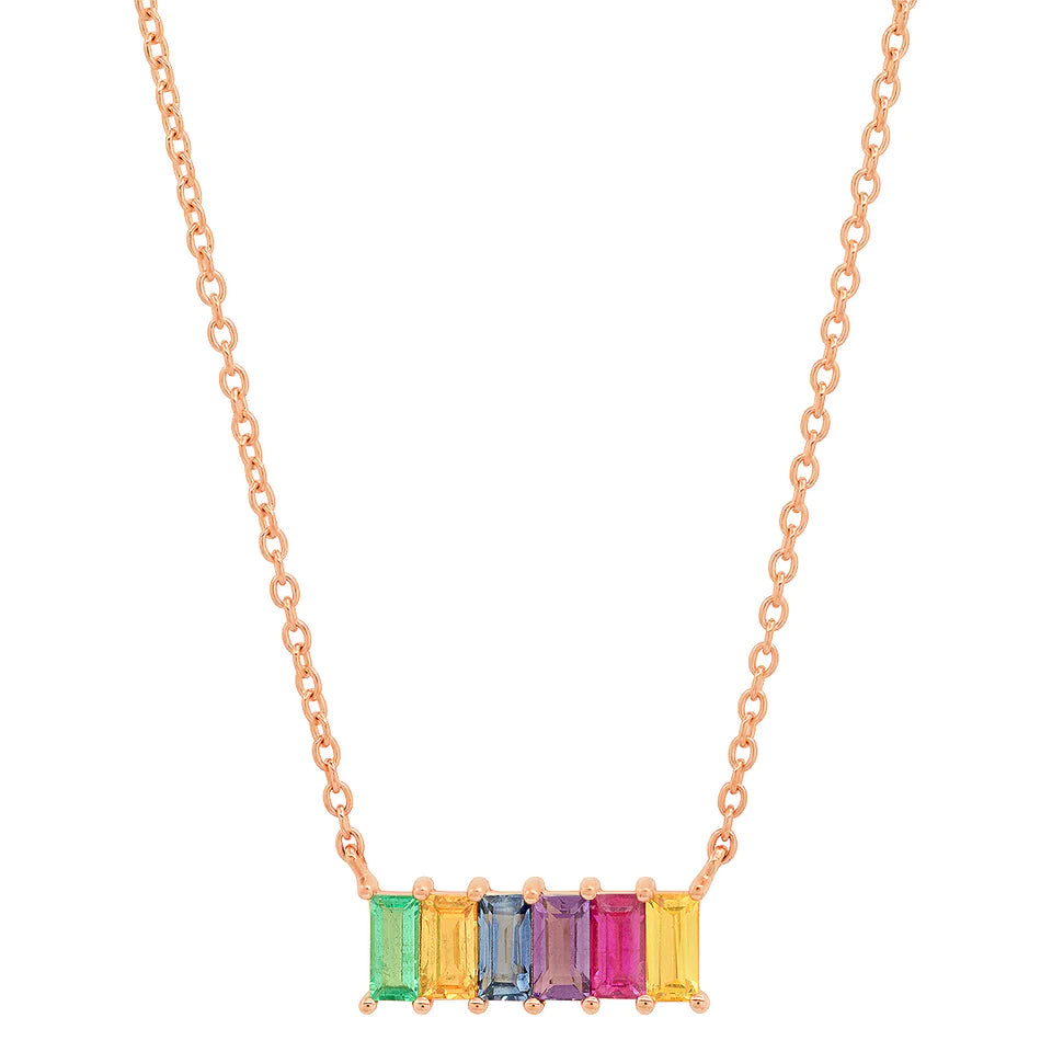 Multi Colored Baguette Staple Necklace