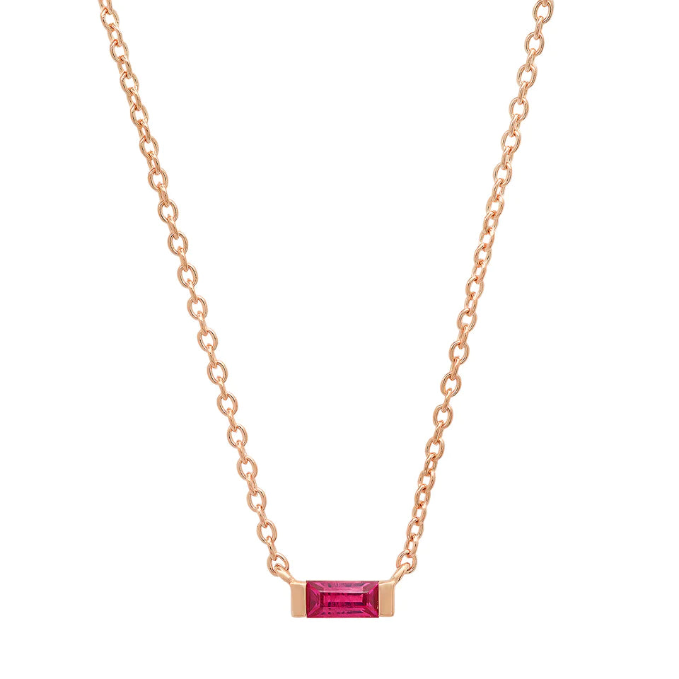 Solitaire Ruby Baguette Necklace