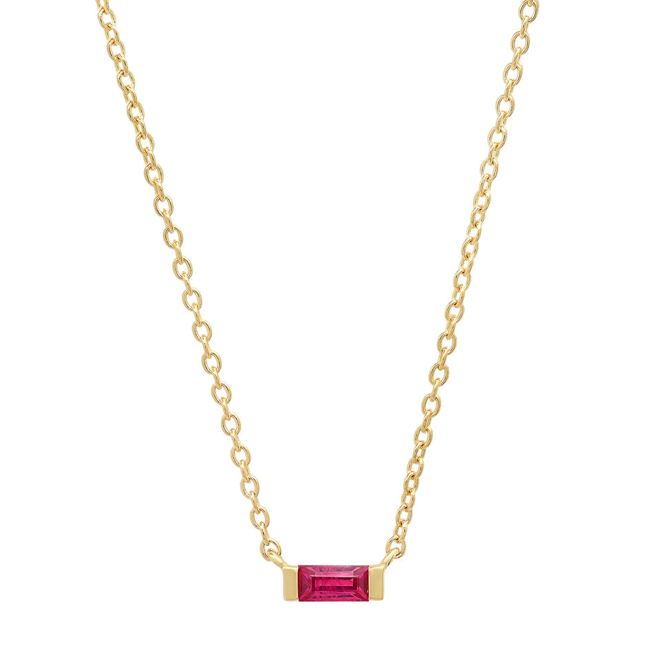 Solitaire Ruby Baguette Necklace