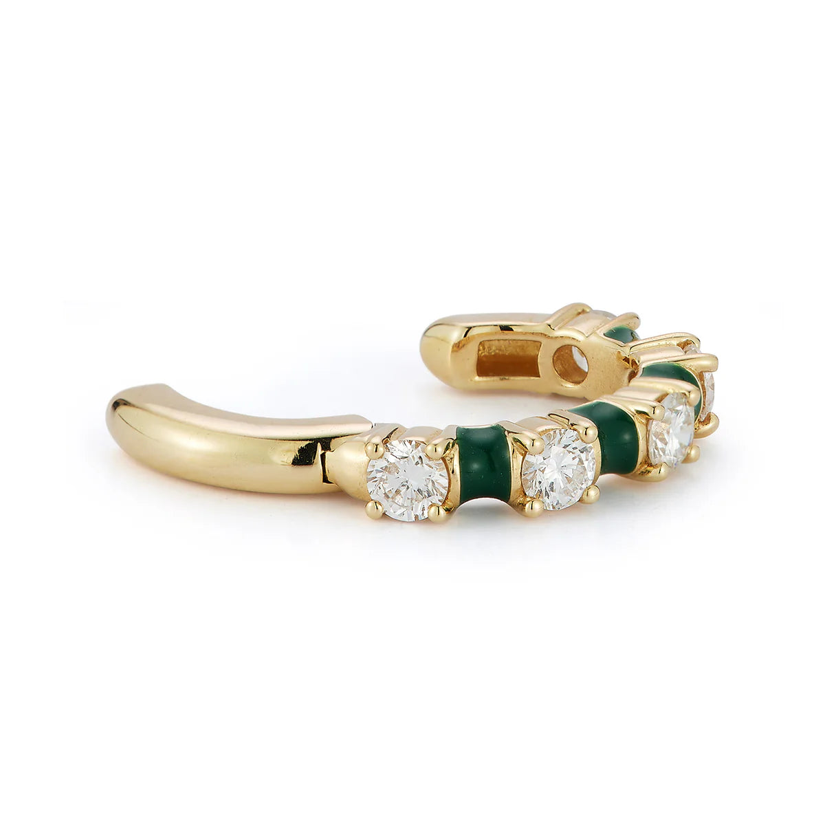 14K Gold Green Enamel Diamond Ear Cuff