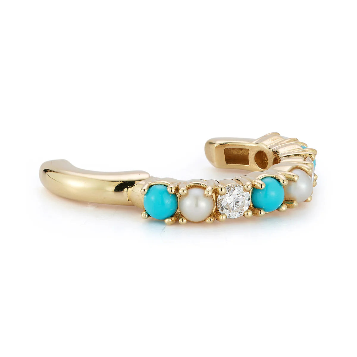 14K Gold Turquoise Pearl & Diamond Ear Cuff