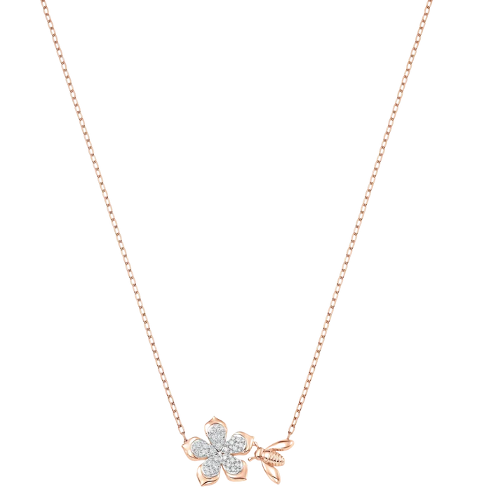 Queen Bee Gold and Diamond Pear Flower Necklace