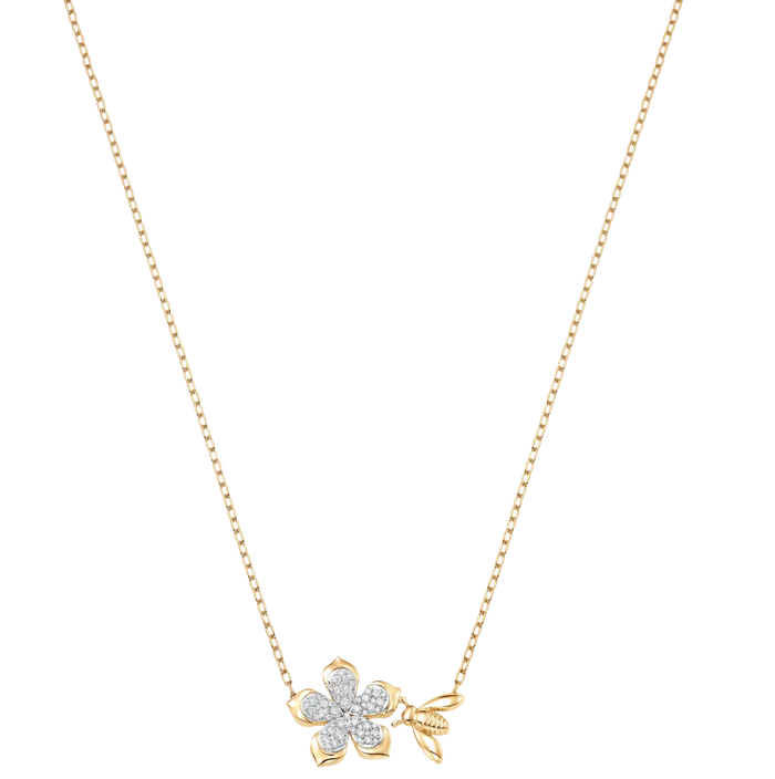 Queen Bee Gold and Diamond Pear Flower Necklace