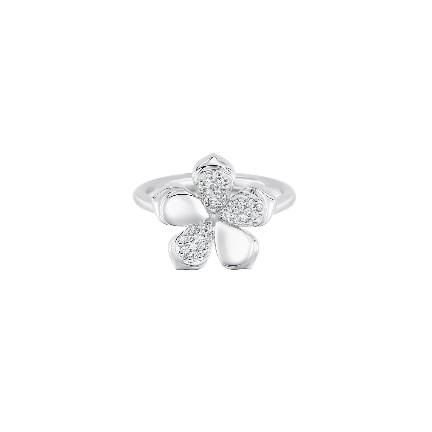 Lierre Gold and Diamond Pear Diamond and Flower Pinky Ring