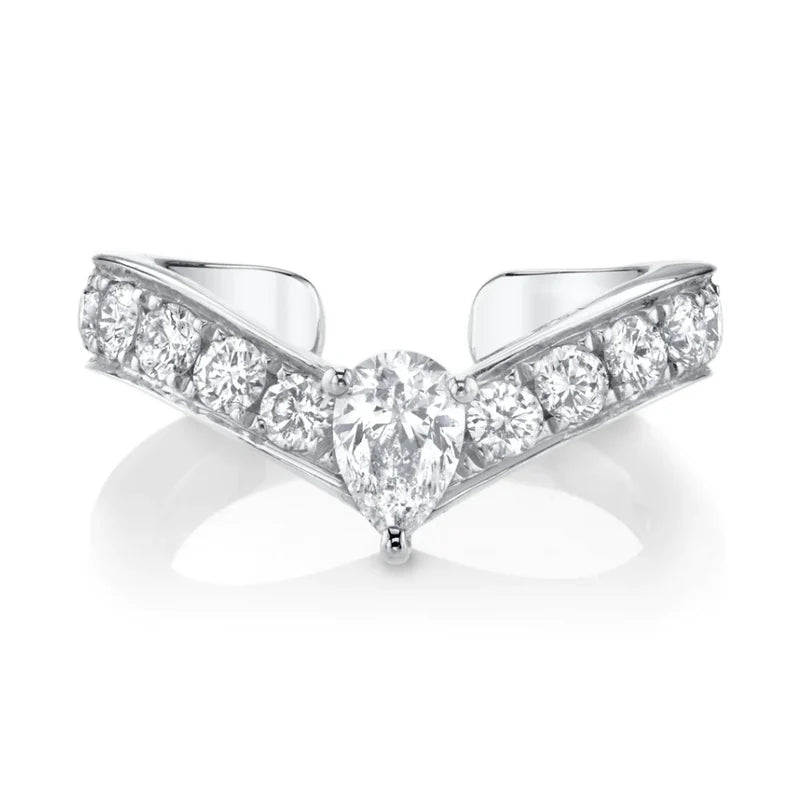 Curved Diamond Ear Cuff With Pear Diamond Center