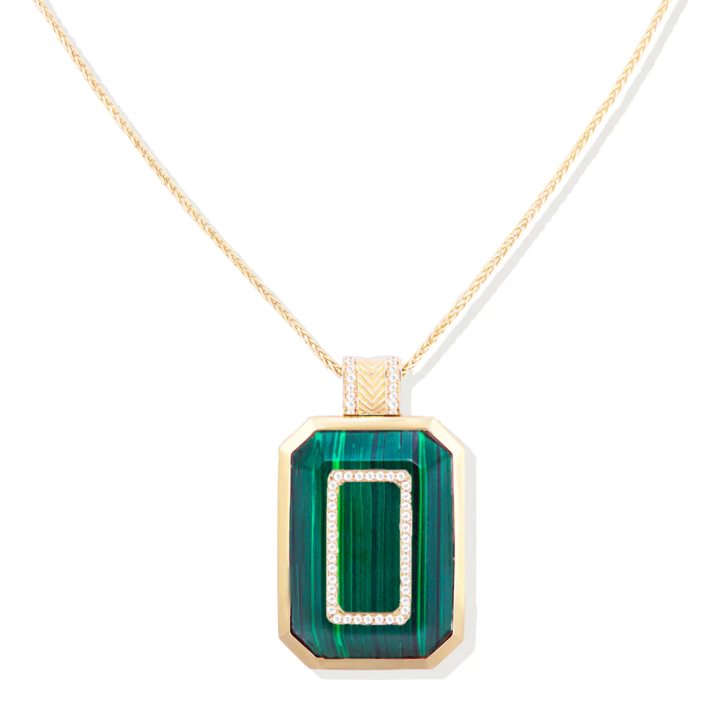 Spark Emerald Cut Pendant Necklace - Malachite & Diamond