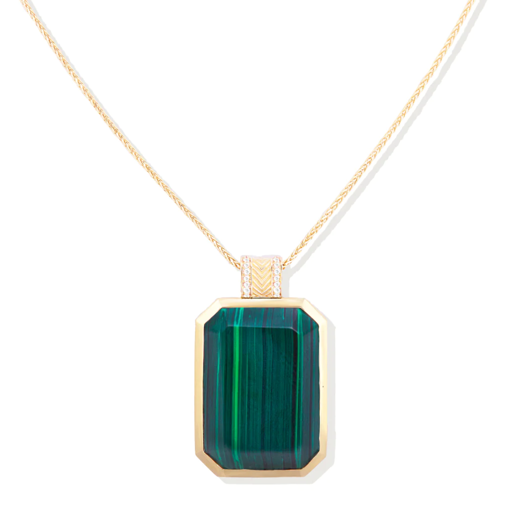 Spark Emerald Cut Pendant Necklace - Malachite & Diamond