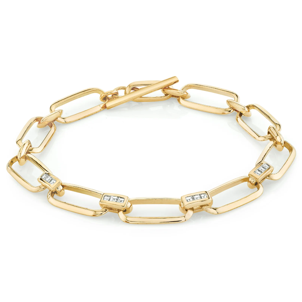 Knife Edge Flat Link Bracelet with Carre Bridges