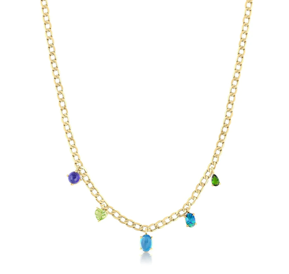 5 Stone Curb Chain Gemfetti Necklace