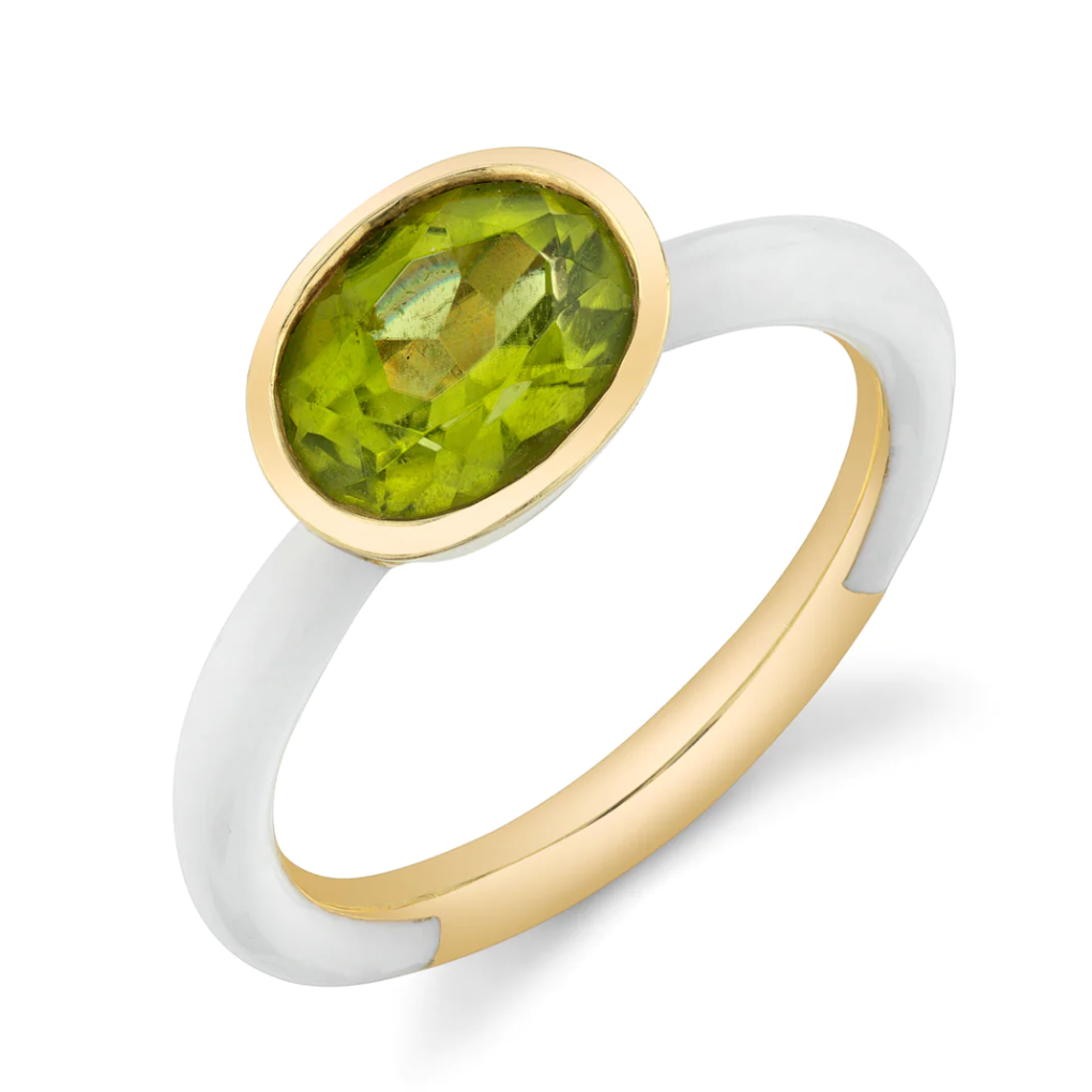 Solid Enamel Oval Gemstone Ring