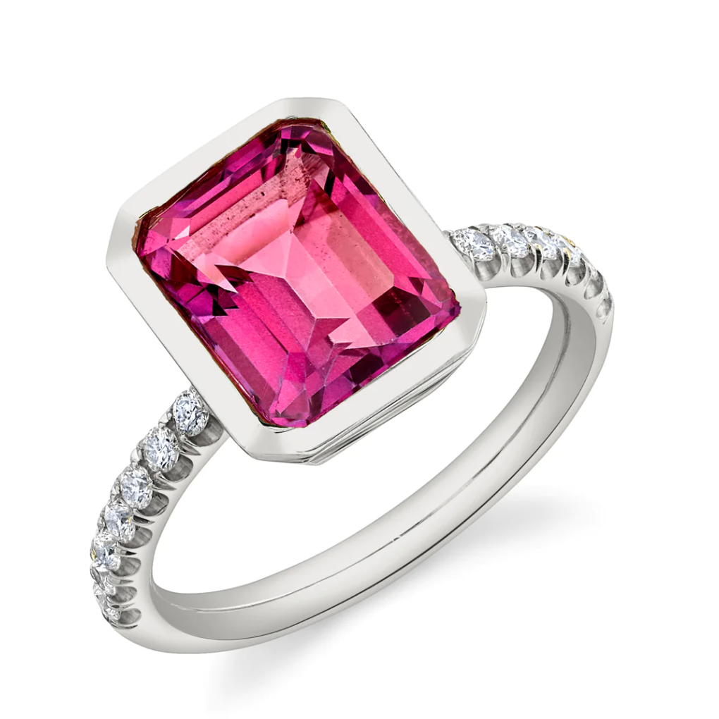 Pavé Shirley Bezel Set Emerald Cut Ring