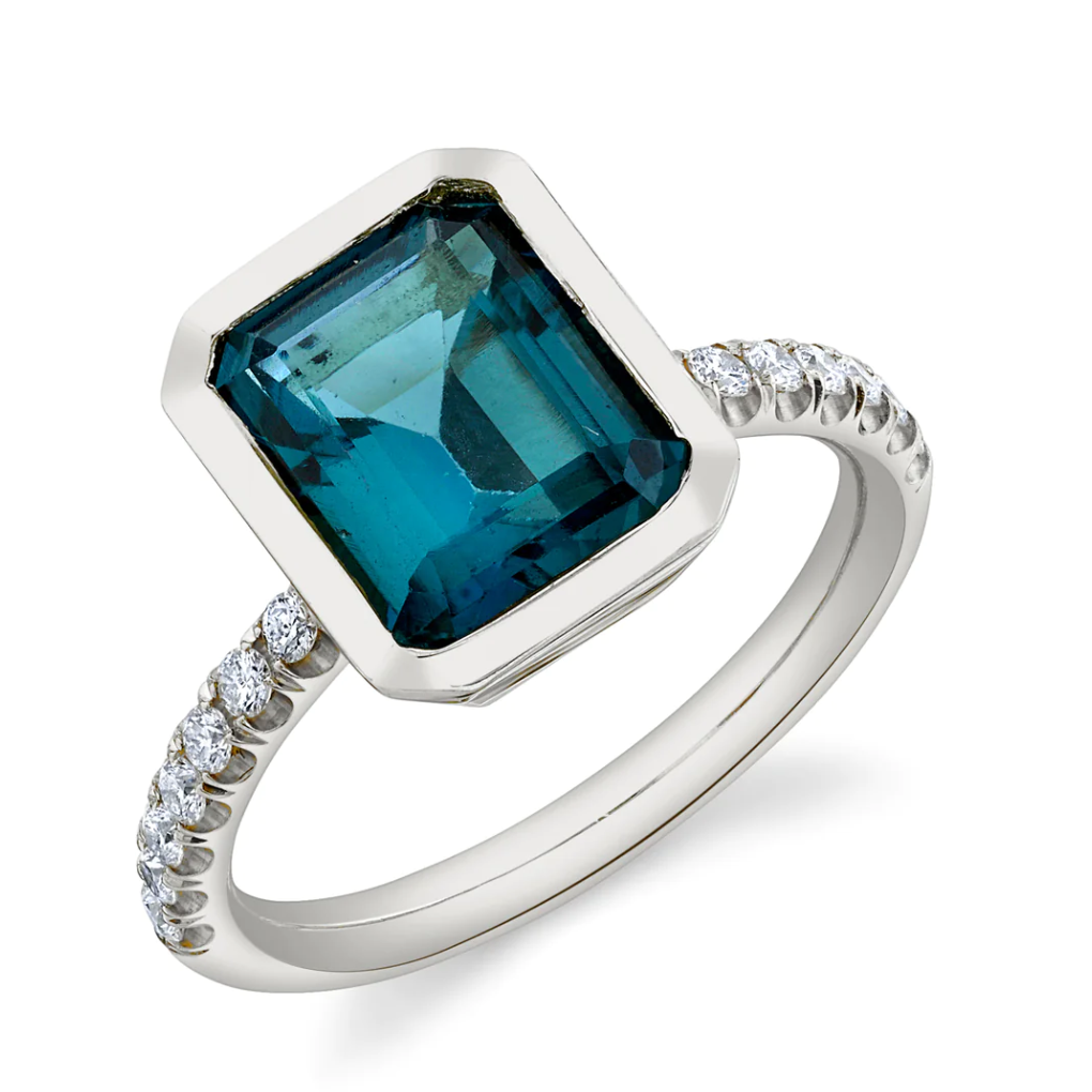 Pavé Shirley Bezel Set Emerald Cut Ring