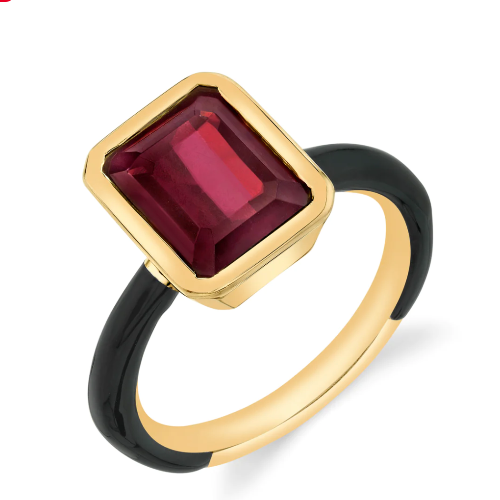 Emerald Cut Gemstone Enamel Ring