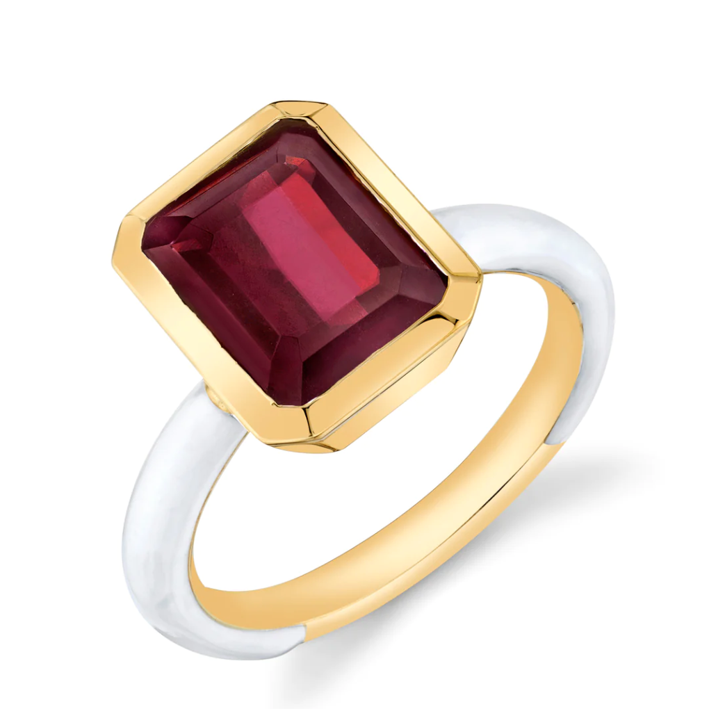 Emerald Cut Gemstone Enamel Ring