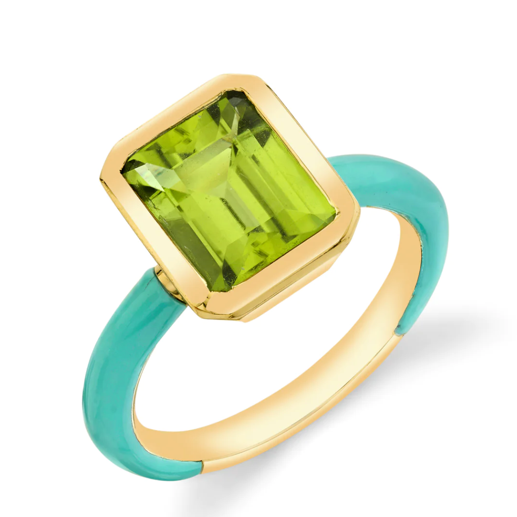 Emerald Cut Gemstone Enamel Ring