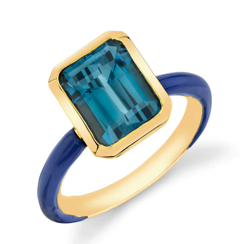 Emerald Cut Gemstone Enamel Ring