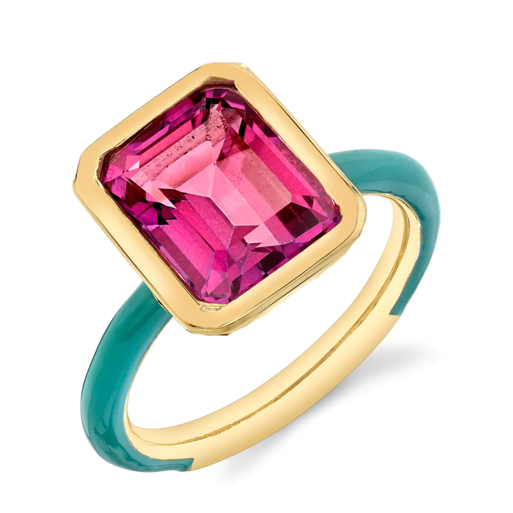 Emerald Cut Gemstone Enamel Ring