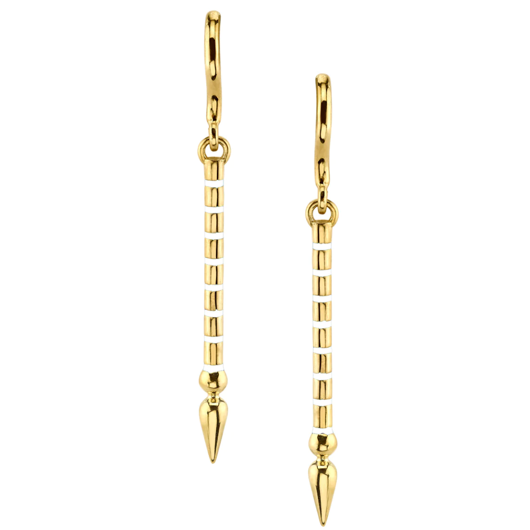 Enamel-Striped Long Spear Earrings