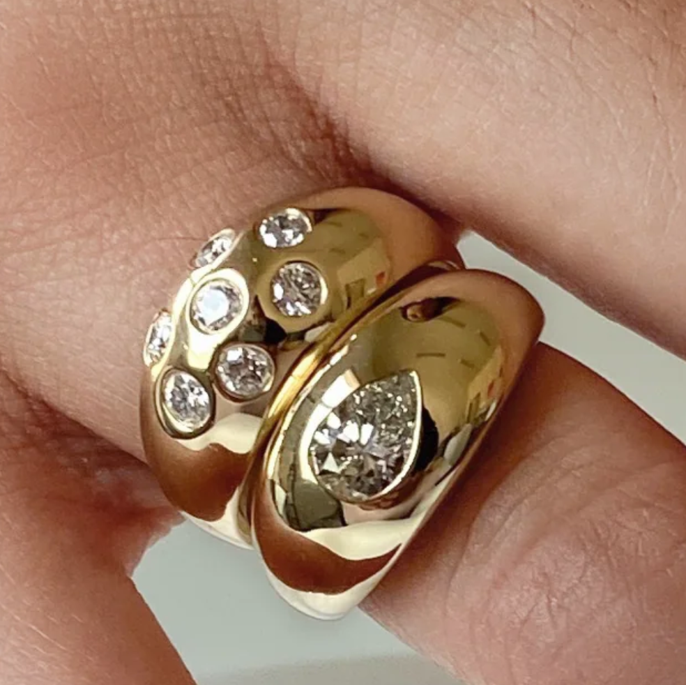 14K Yellow Gold 7 Diamond Gypsy Dome Ring