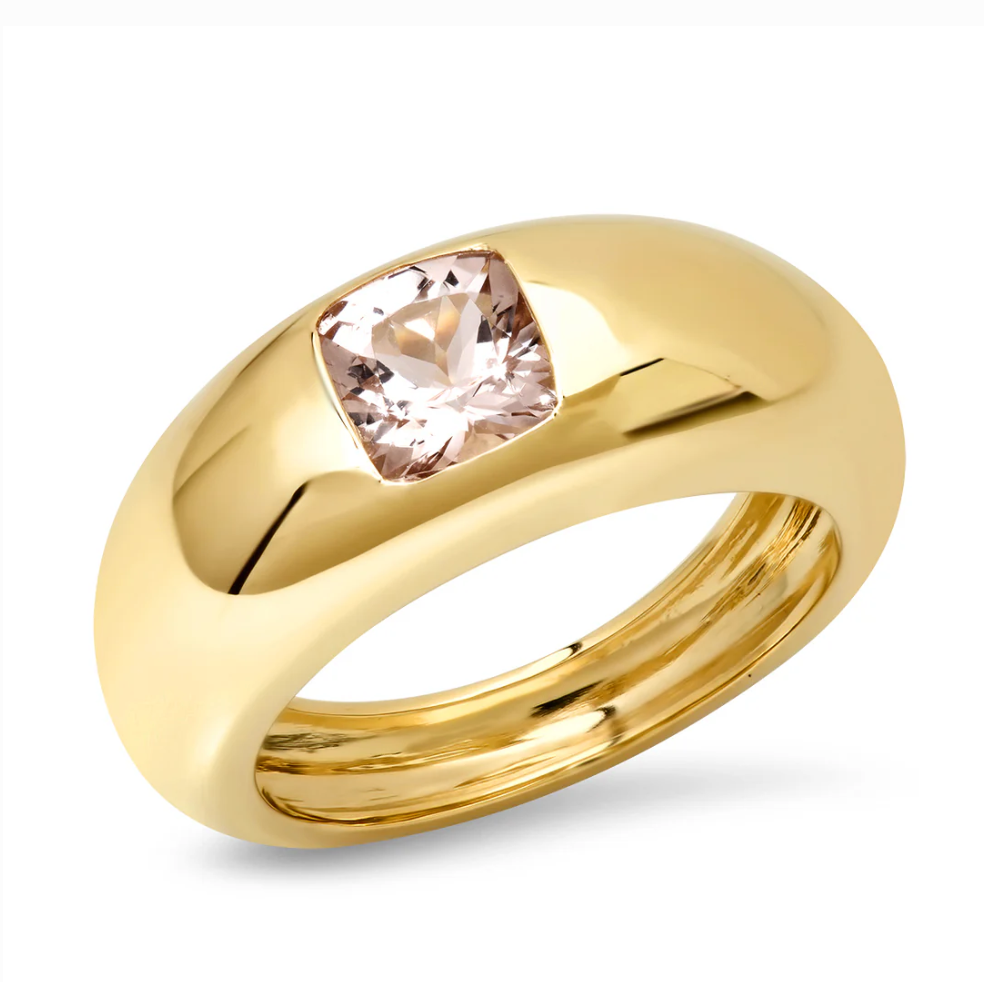 14K Yellow Gold Morganite Gypsy Dome Ring