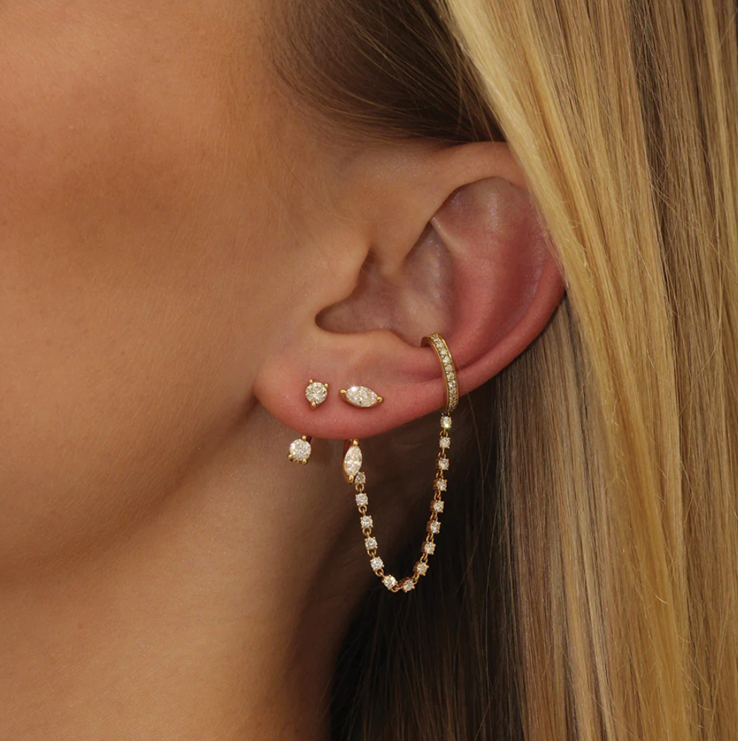 Single Row Diamond Ear Cuff With Diamond Chain
