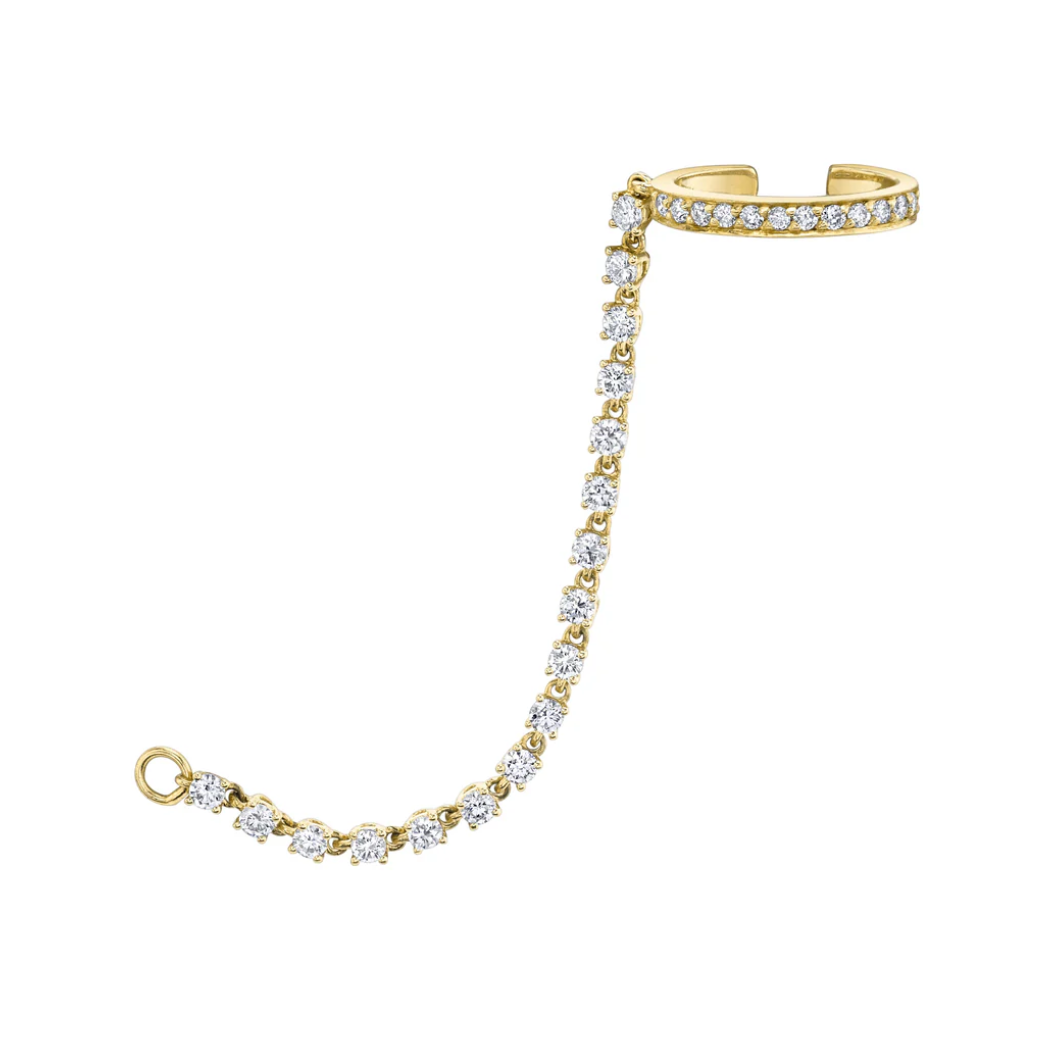 Single Row Diamond Ear Cuff With Rope Diamond Chain