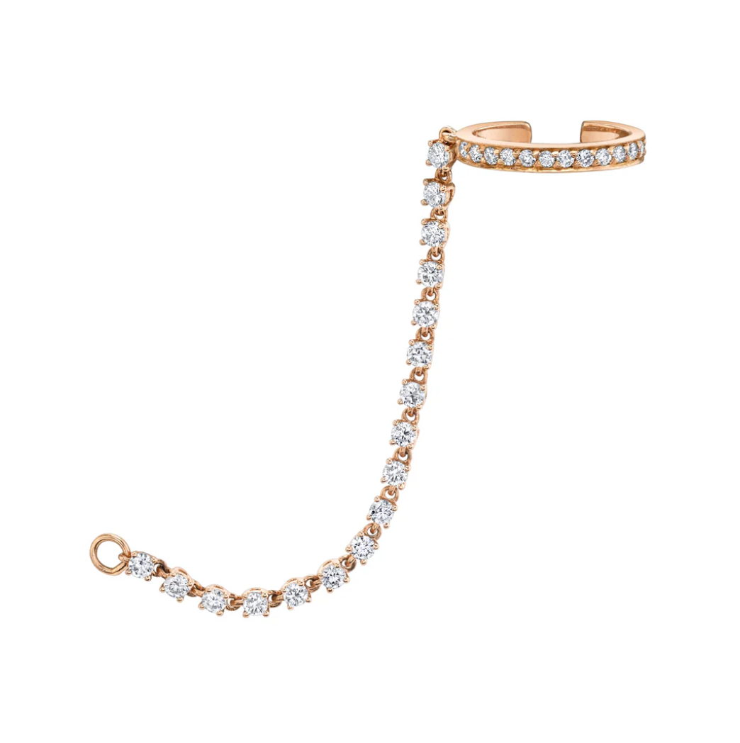 Single Row Diamond Ear Cuff With Rope Diamond Chain