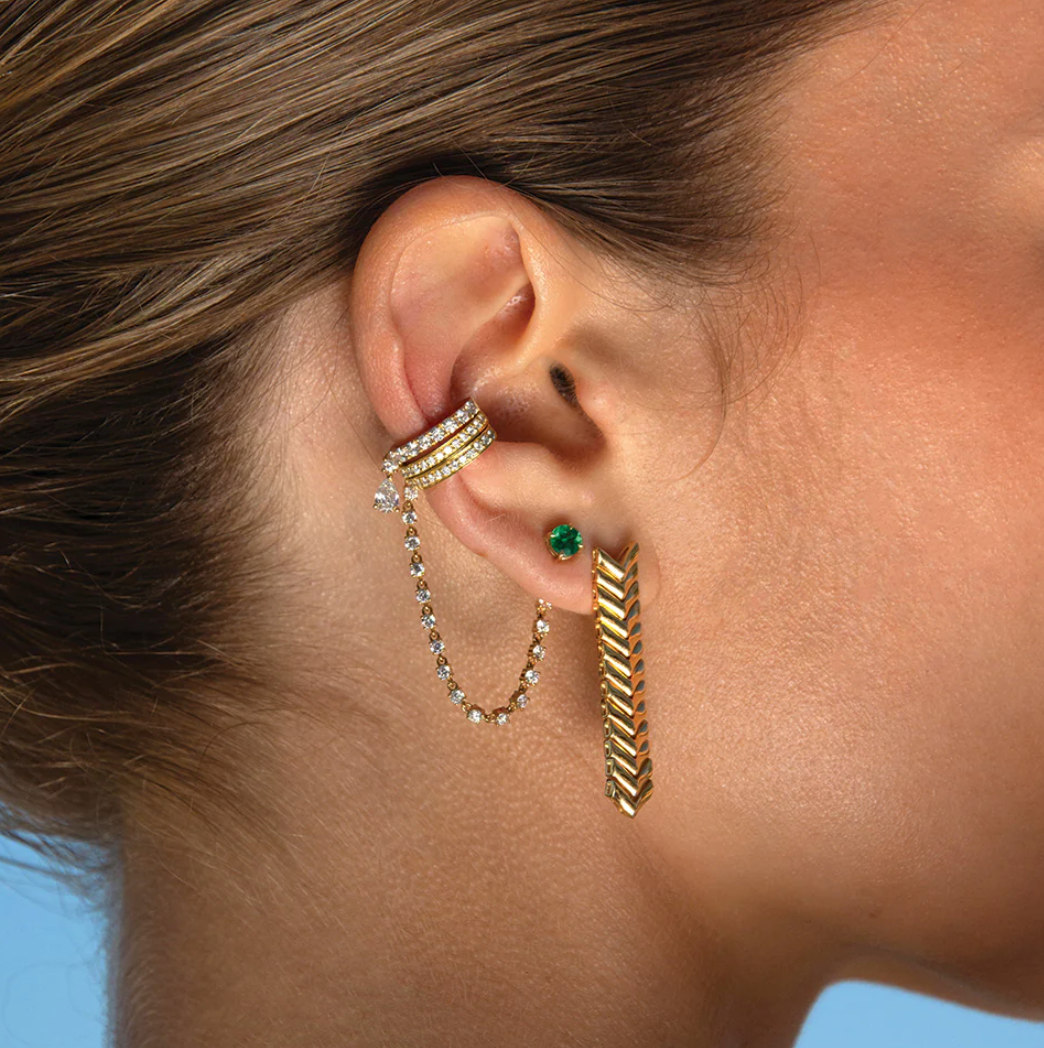 Single Row Diamond Ear Cuff With Rope Diamond Chain