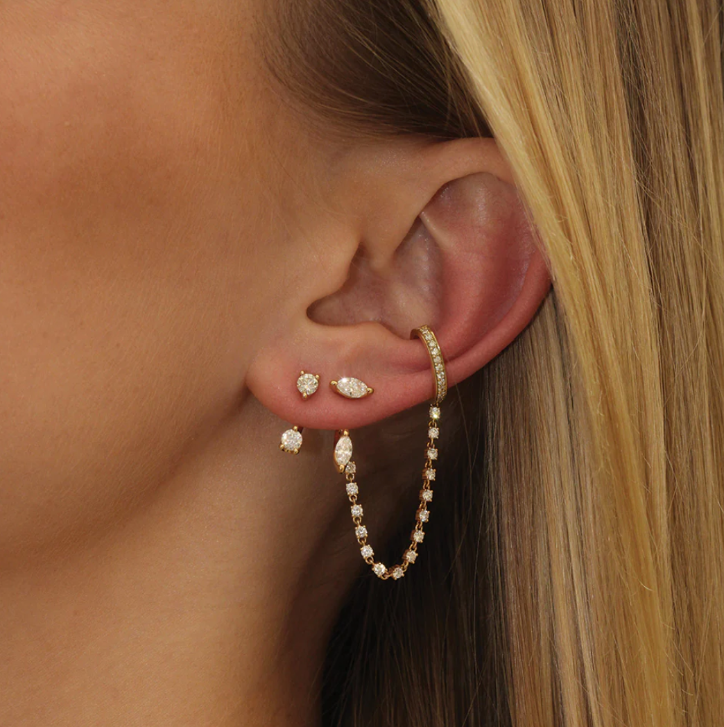 Single Row Diamond Ear Cuff With Rope Diamond Chain
