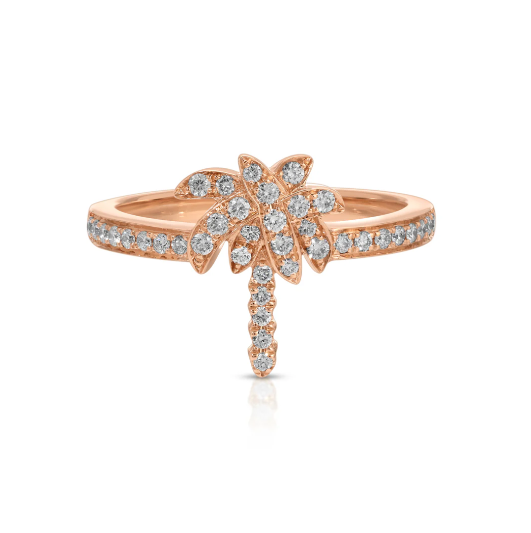 Diamond Palm Tree Pinky Ring