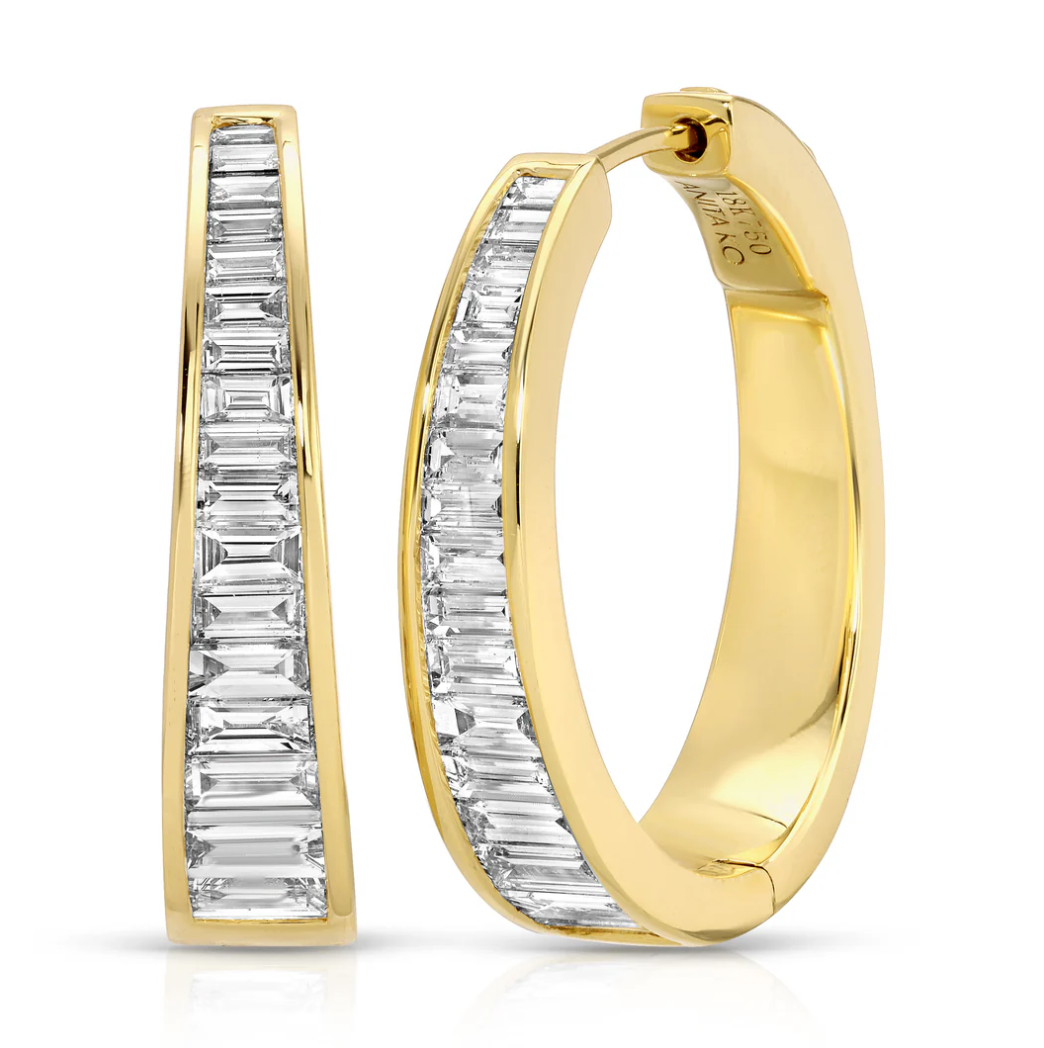 Classic Baguette Diamond Meryl Hoops by Anita Ko