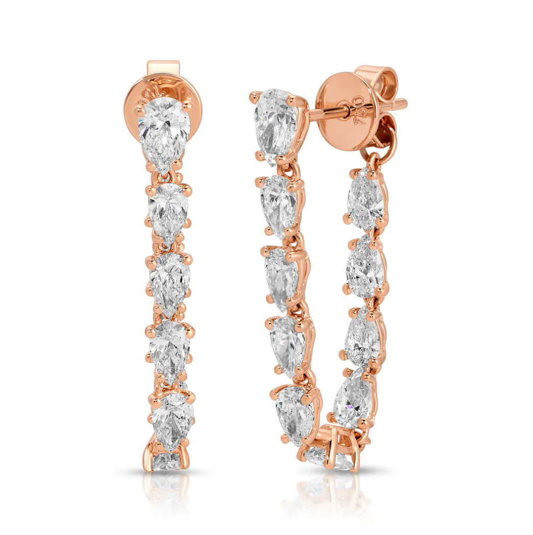 Caro Pear Diamond Drop Loop Earrings