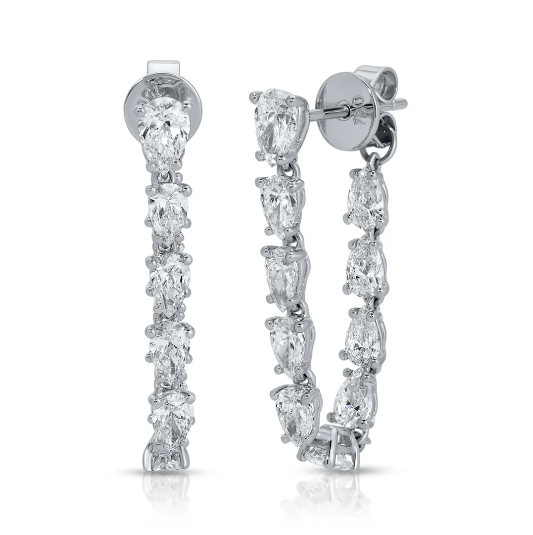 Caro Pear Diamond Drop Loop Earrings