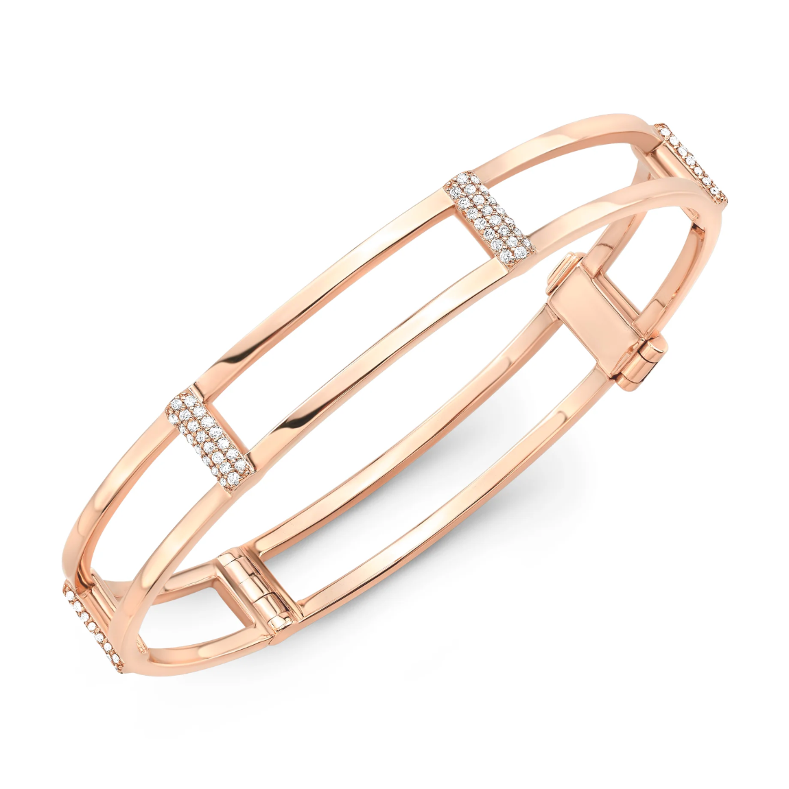 Locking Cage Bracelet With Diamond Posts