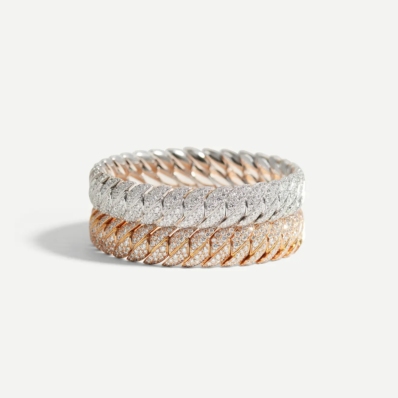 Narrow Polish Wave Link Bracelet With Diamonds
