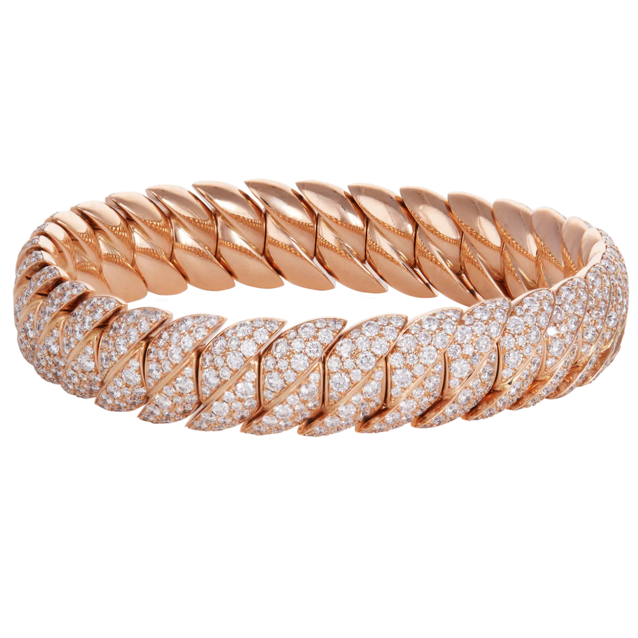 Narrow Polish Wave Link Bracelet With Diamonds