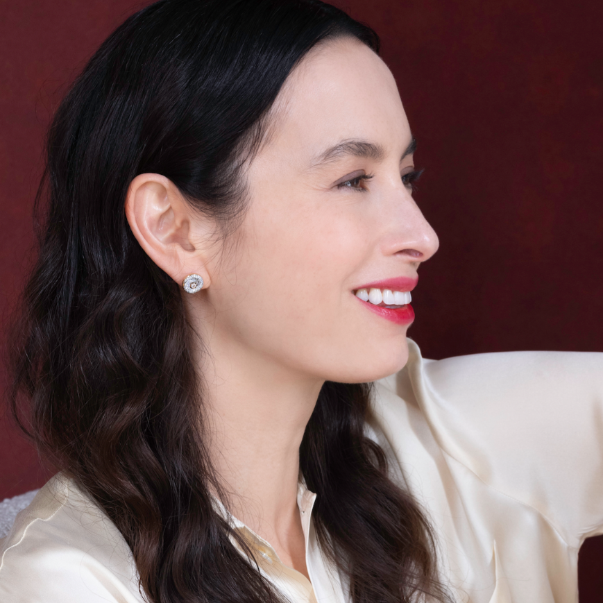 Ionic Scroll Scattered Pave Earrings