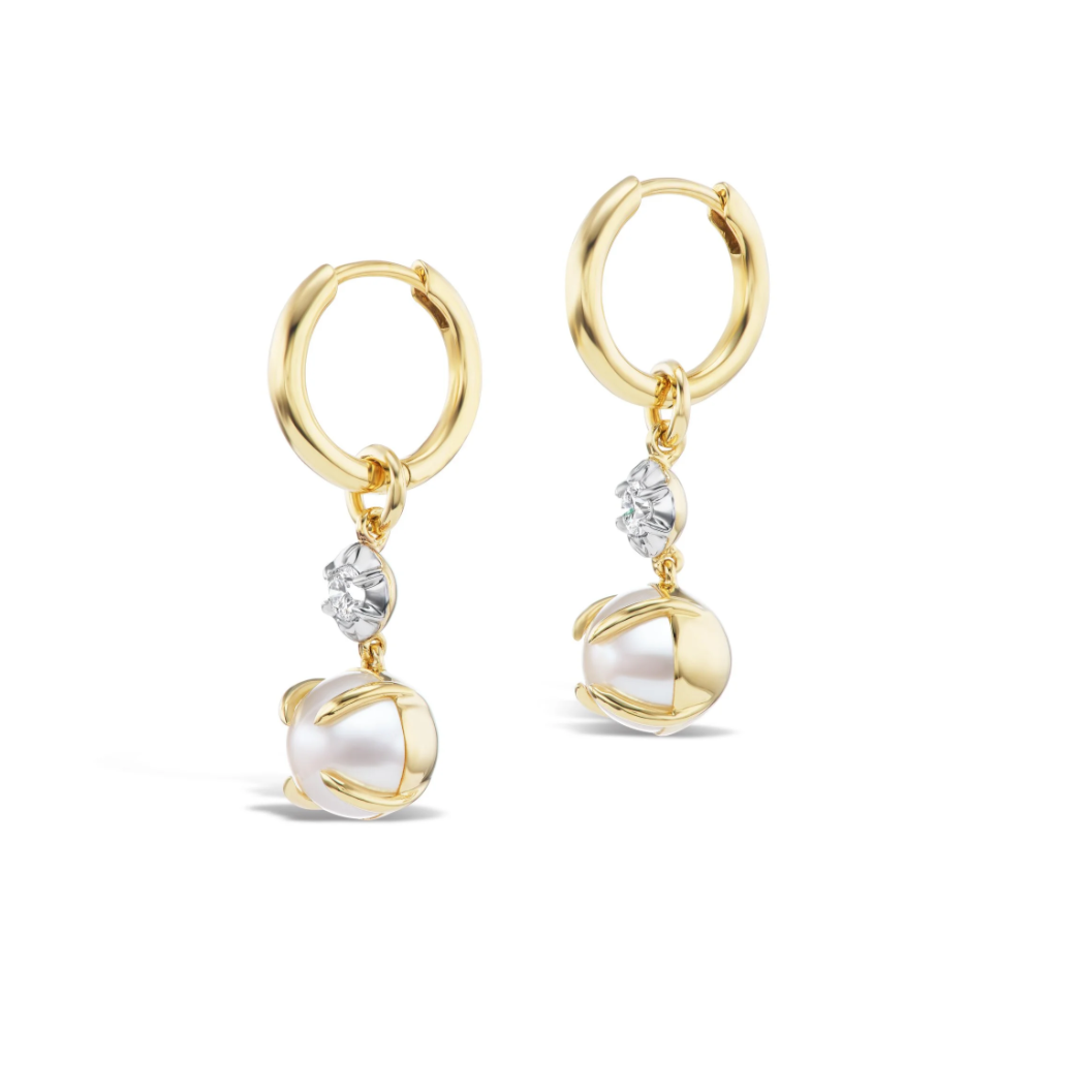 Clio Pearl Claw and Diamond Hoop Earrings