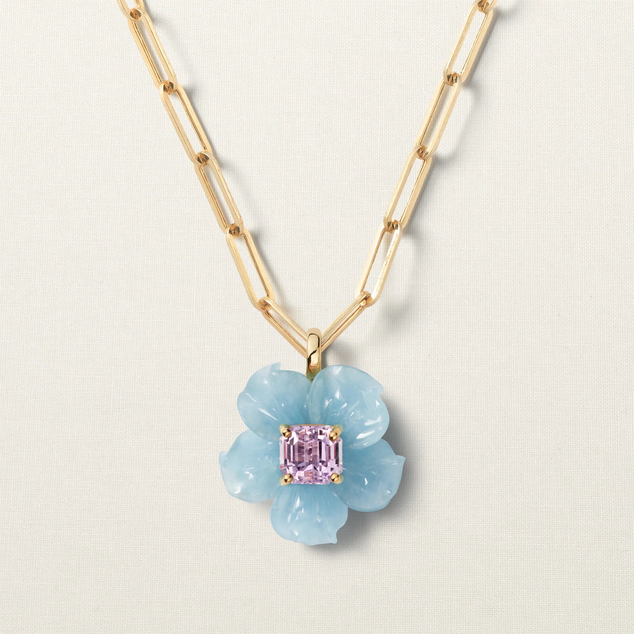 Sea Flower Pendant Big Aquamarine Kunzite
