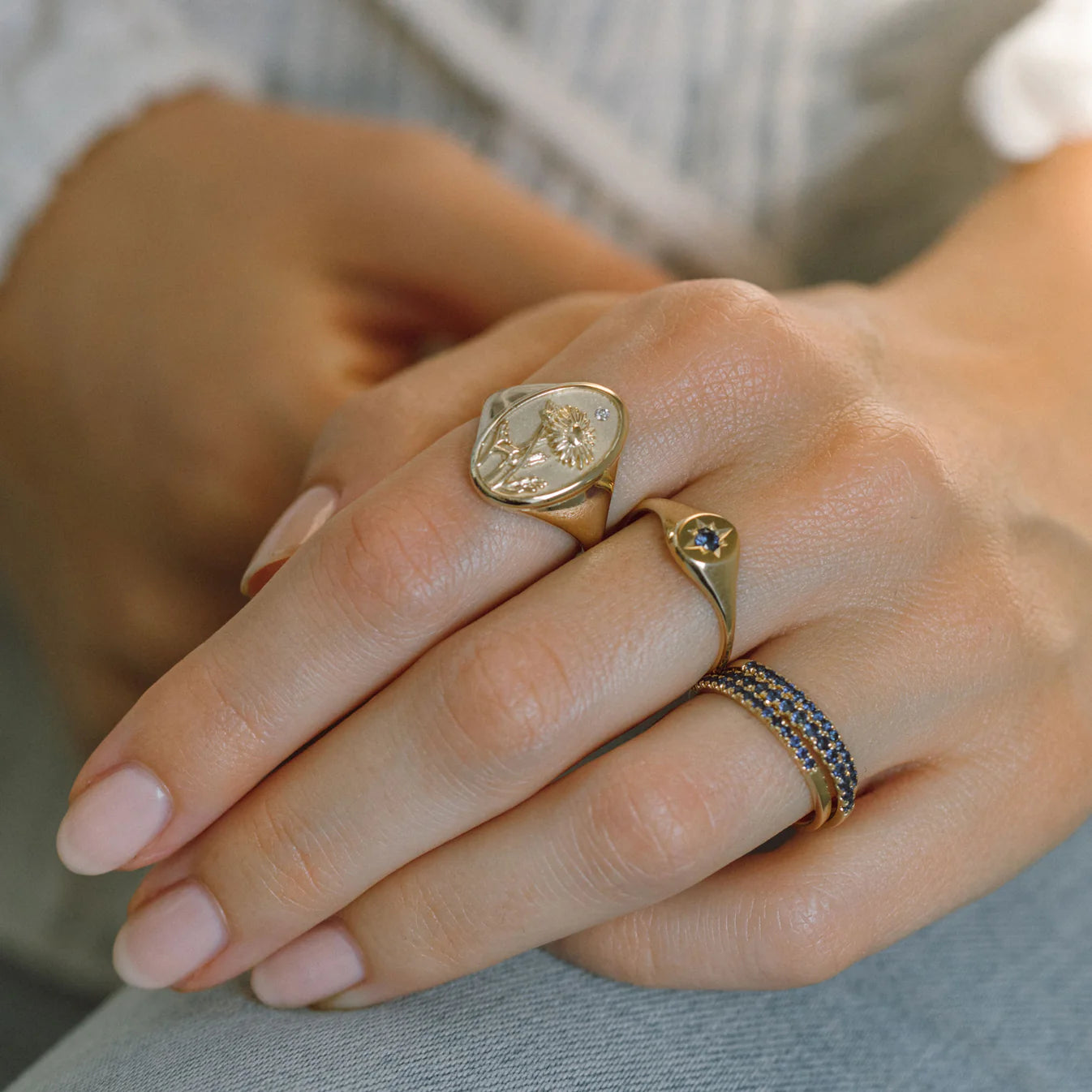 September Birth Flower Signet Ring