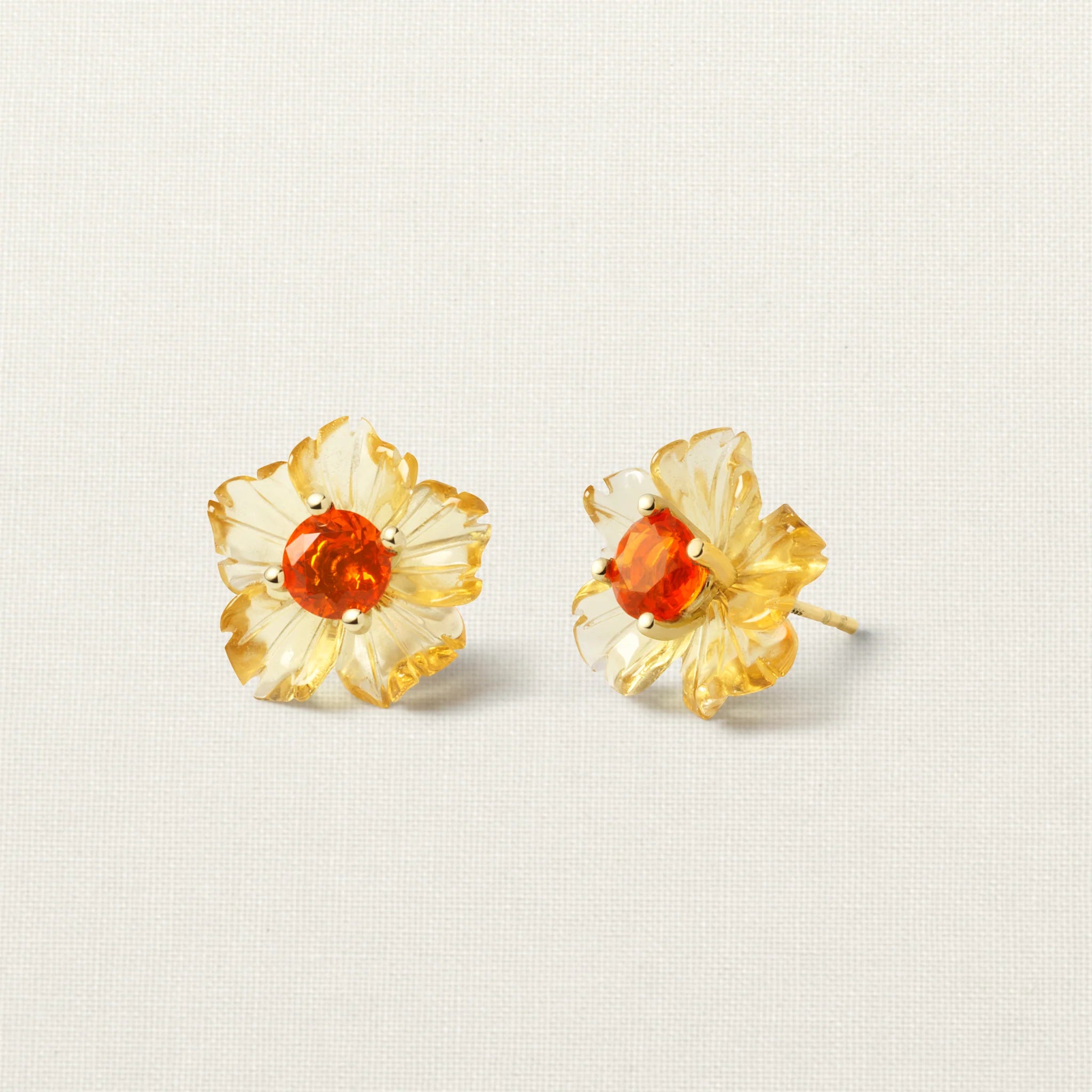 Hibiscus Flower Stud Earring Beryl Fire Opal