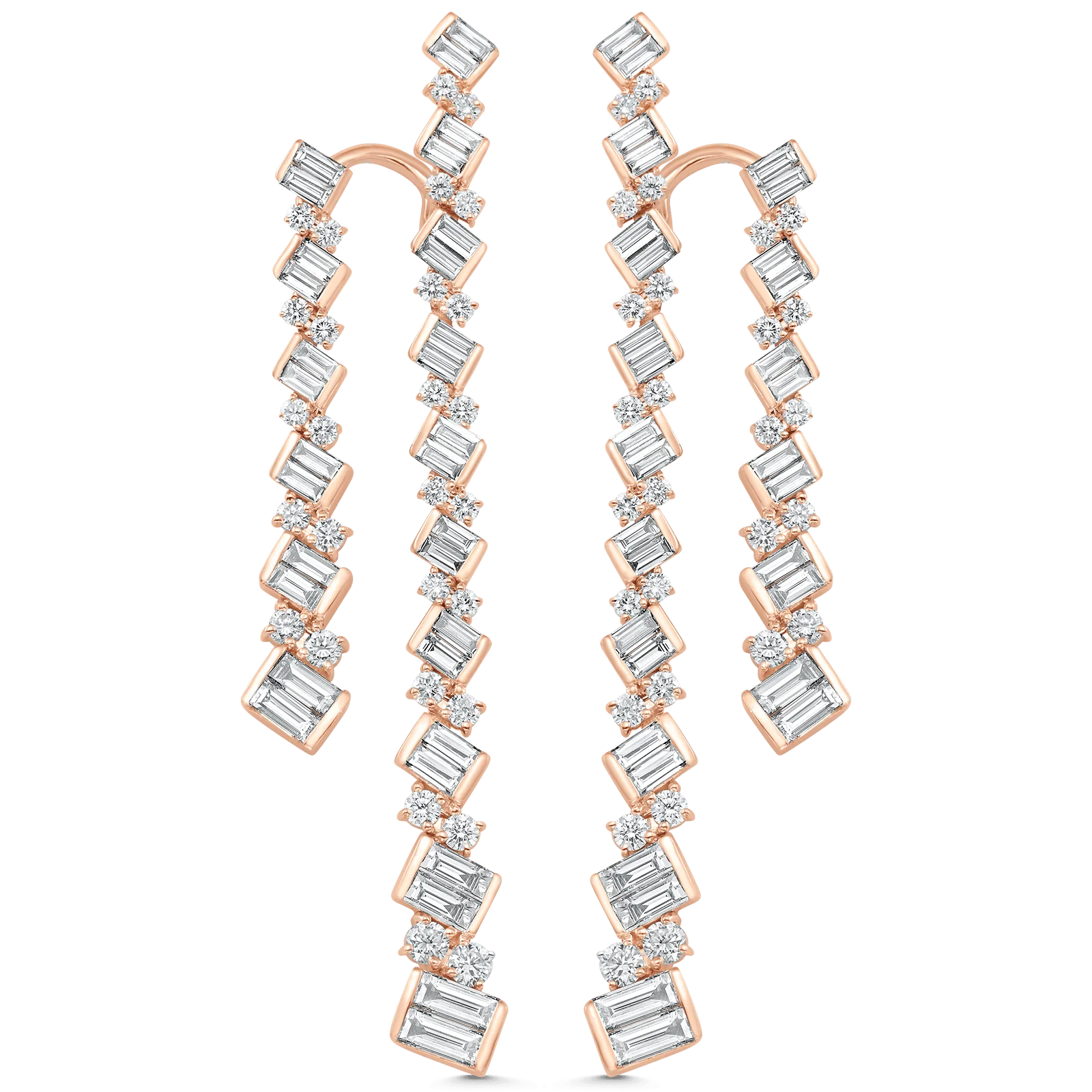 Taj Baguette Braided Double Diamond Drop Earrings