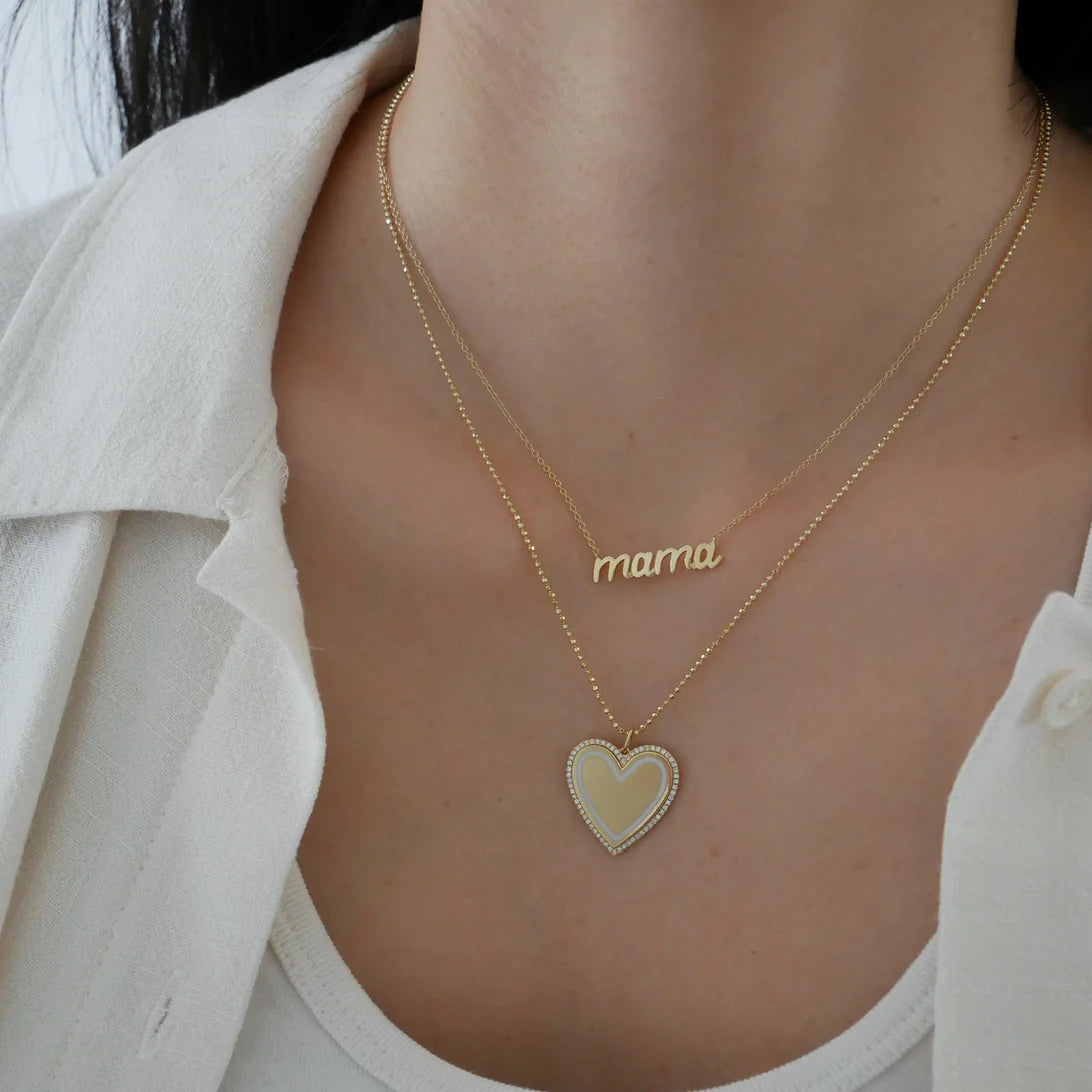 Diamond & White Enamel Heart Necklace